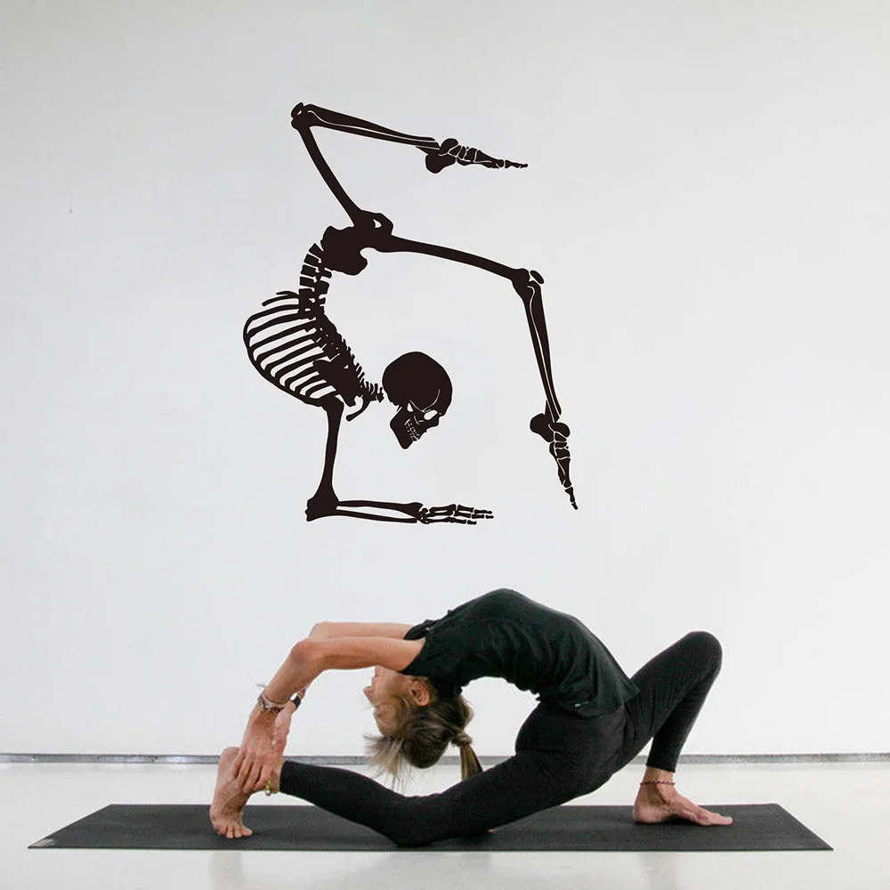 Modern Yoga Skeleton Wall Decal Gym Fitness Crossfit Skull India Sport Wall Sticker Playroom  Home Decor