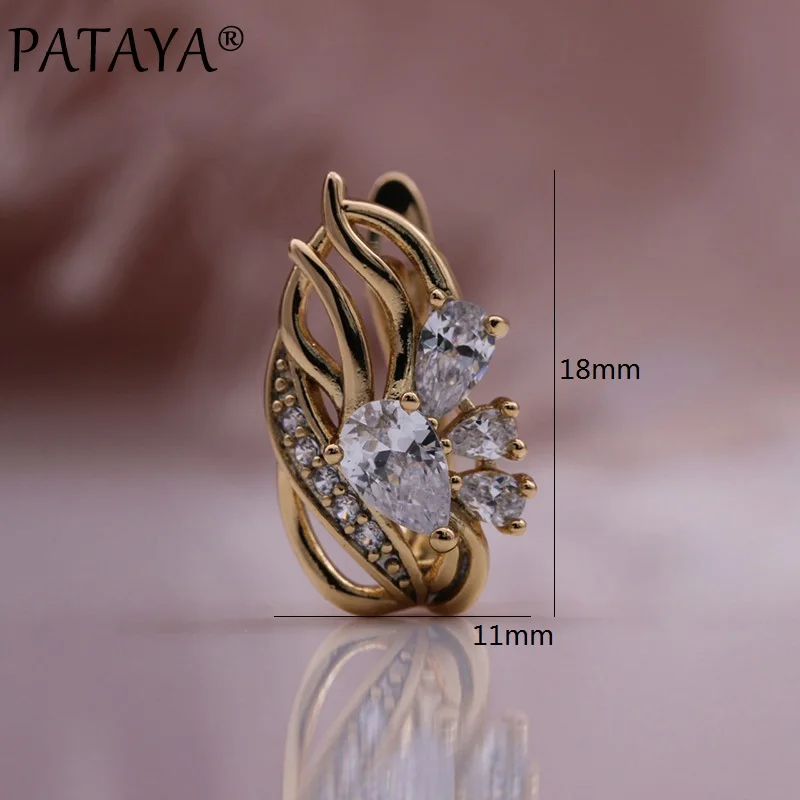 PATAYA New Trend Women Hollow Earrings Blue Water Drop Natural Zircon Earrings 585 Rose Gold Color Wedding Fashion Jewelry