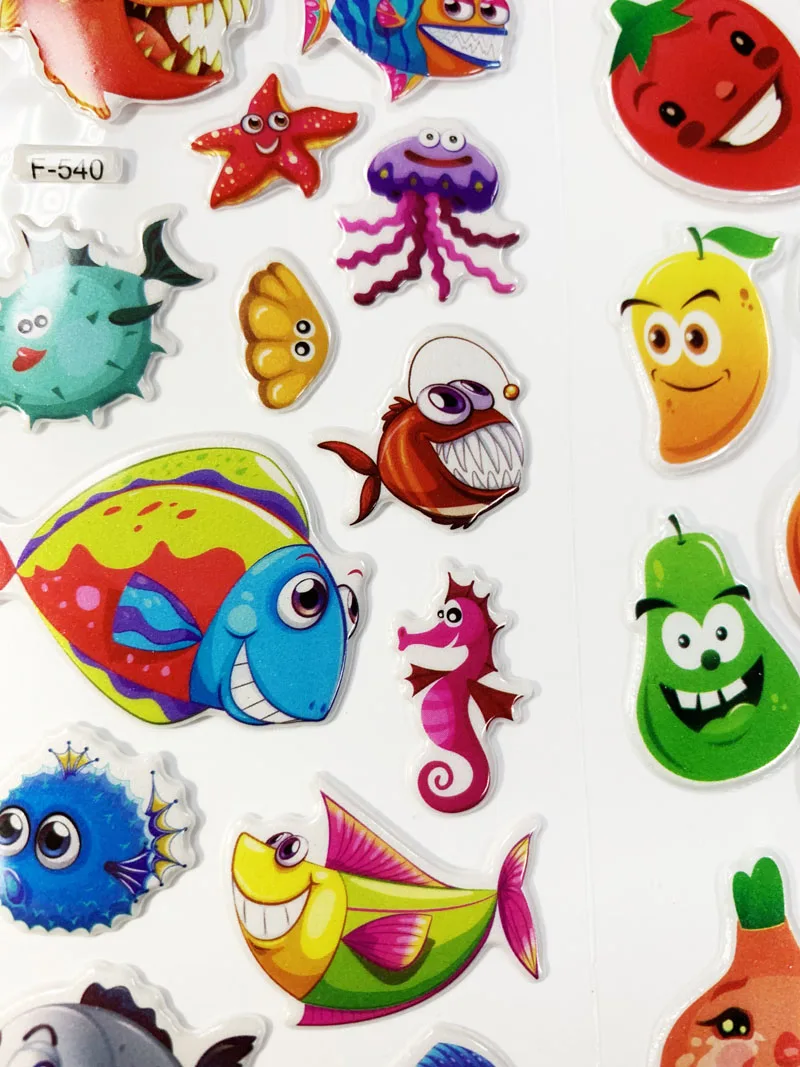 12 Sheets/Pack 3D Cartoon Stickers Scrapbooking Waterproof Bubble PVC DIY Sticker Toys Kawaii Princess Car Girls Boys Kids Gift