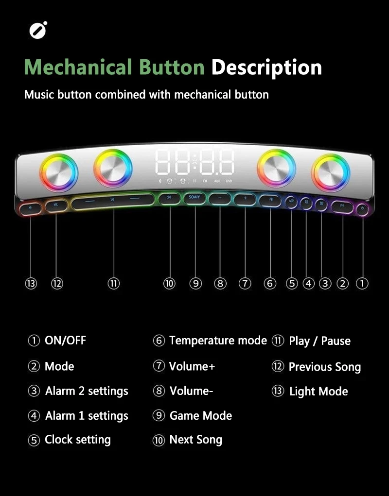 Computer speakers Bluetooth wireless gaming speakers Clock LED Display 3D stereo subwoofer AUX FM Sound bar for TV home theater