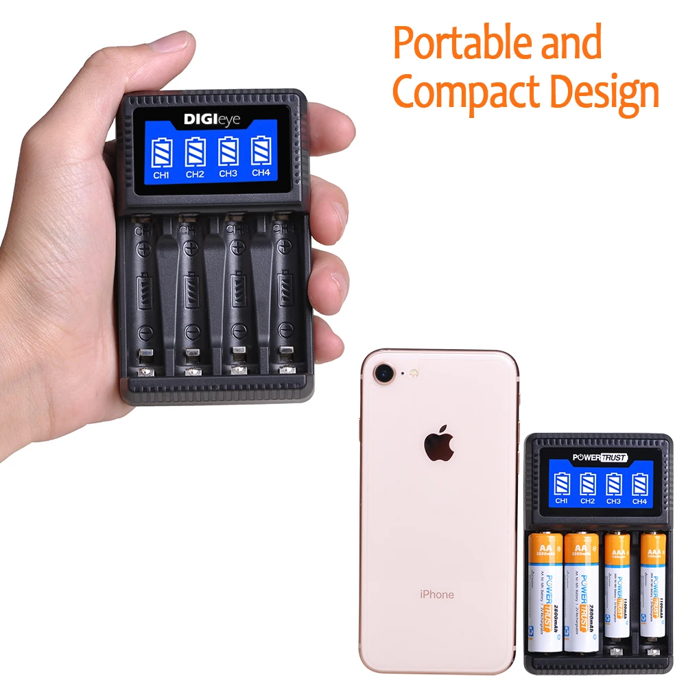 شاحن بطارية LCD USB AA & AAA سريع 4-Bay شاحن بطارية فردي ذكي لبطاريات AA/AAA Ni-MH Ni-CD القابلة لإعادة الشحن