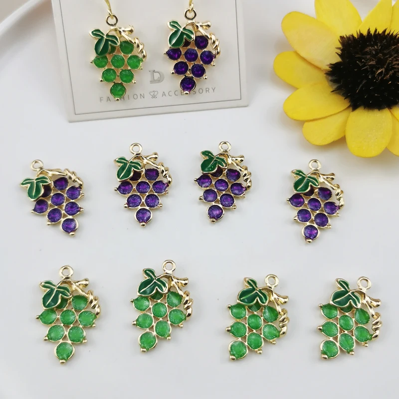 MuhNa 10pcs Enamel Cute Grape Fruit Charms Pendant DIY Decoration Pendants For Necklace Keychains Bracelet Jewelry Accessories