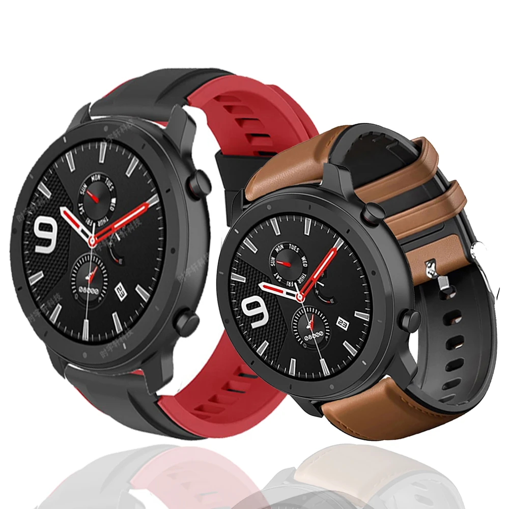 

Leather+Silicone Bracelet For Amazfit GTR 47mm Wrist Strap For Xiaomi Amazfit Pace / Stratos 1 2 3 / GTR2 / GTR 2e Watchband