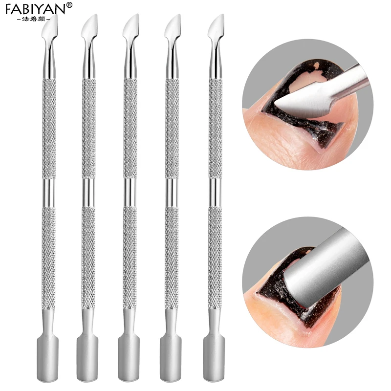 5pcs/Lot Nail Art Tool Stainless Steel Double Push Spoon Pusher Cut Remover Cuticle Trimmer Manicure Pedicure Care