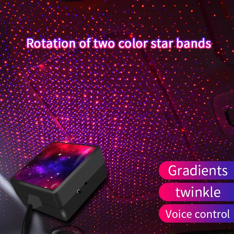 Car LED Roof Star Night Light USB Projector Romantic Galaxy Light Voice Control Rotatable Car Interior Light for Bedroom Party