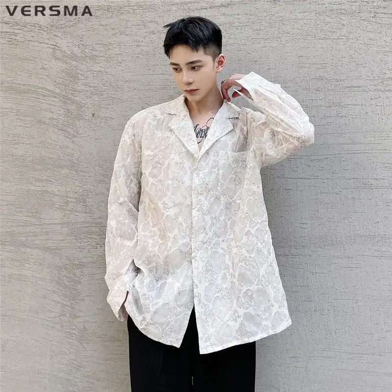 

VERSMA Korean Kpop Chic Flower Print Blouse Shirt Men Autumn Vintage Long Sleeve Hawaiian Shirt Men Women Plus Size Dropshipping