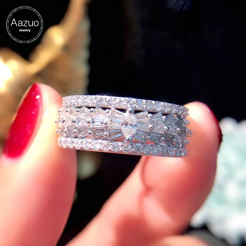 

Aazuo Hot Sale 18K White Gold Real Diamond 1.0ct IJ SI Luxury Ladder Ring Gift for Woman Engagement Party Au750