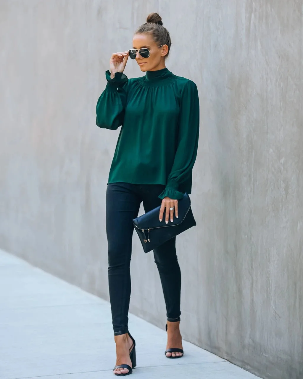 Women Fashion Turtle Neck Solid Color Smock Blouse Female Long Sleeve Slim Shirt Chic Date Night Bow Neck Blouse Tops