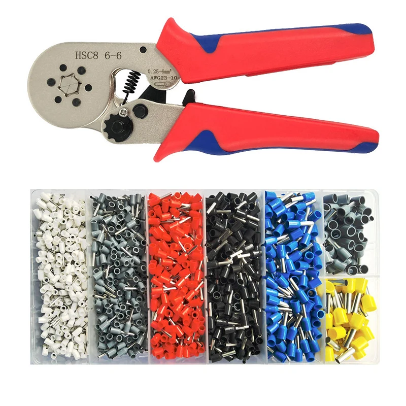 

Ferrule Crimping Tool Kit Hexagonal Sawtooth Self-Adjustable Ratchet Ferrule Crimper Plier with 1900pcs Wire Terminals