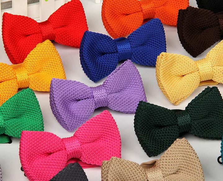 

Bow tie casual knitted bow tie new solid color double layer knitted bow tie factory wholesale