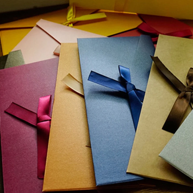 50Pcs/Lot Vintage Kraft Paper Envelopes 12 Colors Gift Card Envelope with Ribbon Exquisite Envelopes for Invitations 22x10.8cm