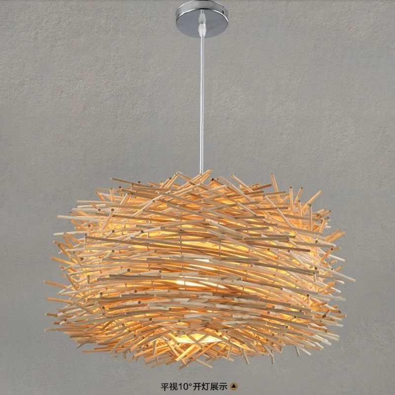 

wicker pendant lamp handmade suspension light bird nest shape hanging lighting bar hotel restaurant mall lounge porch