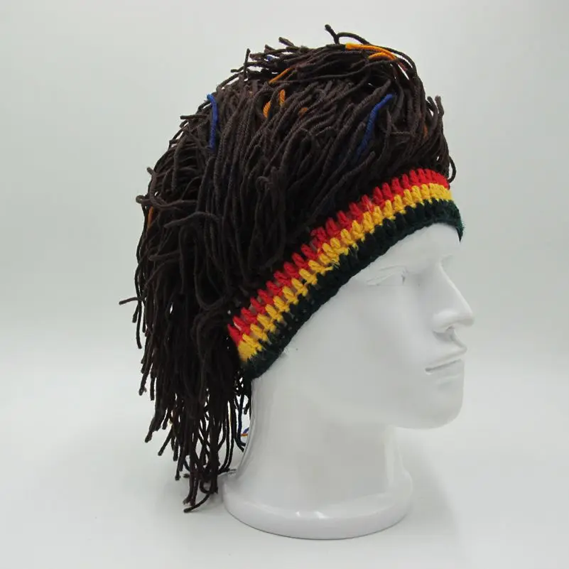 New Rasta Wig Beanie Men\'s Caps Handmade Crochet Winter Warm Hat Gorro Halloween Xmas Birthday Gifts Funny Party Balaclava