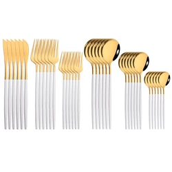 36Pcs White Gold Dinnerware Cutlery Set Knife Dessert Fork Coffee Spoon Flatware Stainless Steel Silverware Party Tableware Set