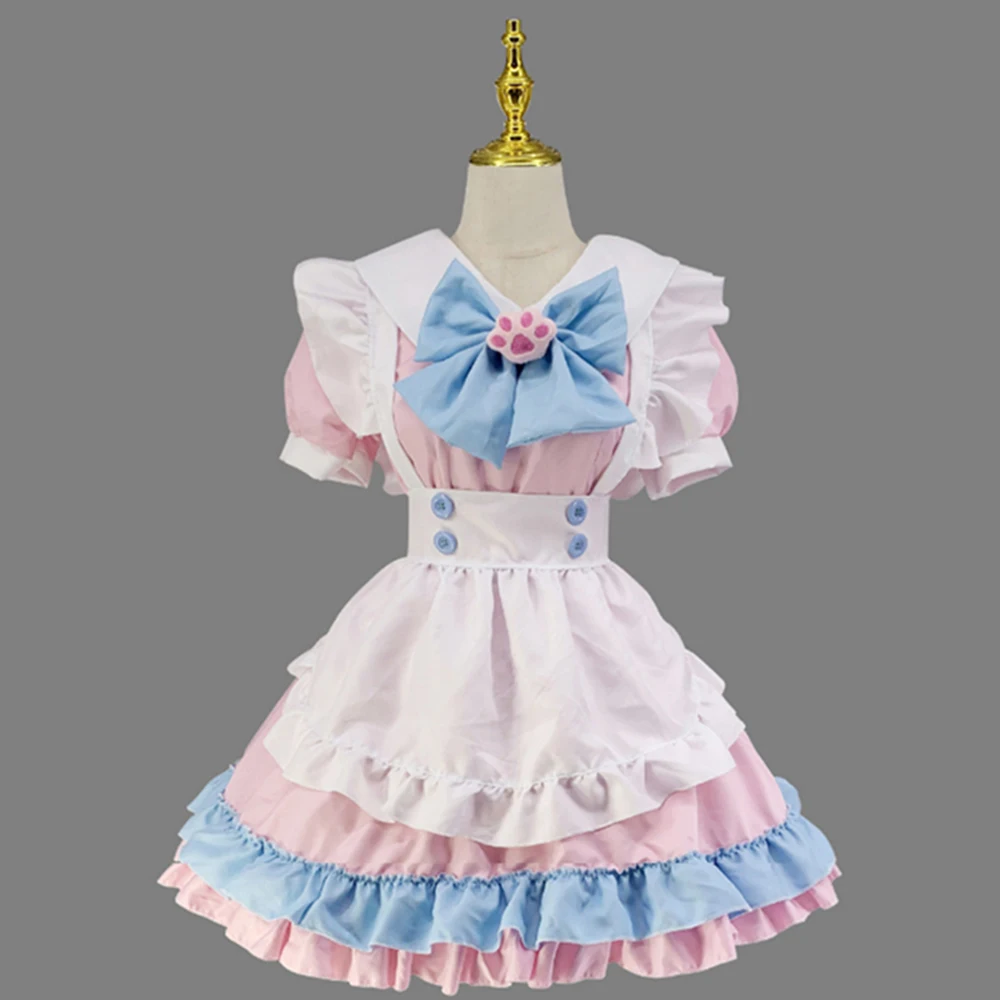 

4XL 5XL Adult Maid Costume Girl Lolita Cosplay Outfit Halloween Costumes Women Fancy Dress Apron with Headwear Black Red Pink