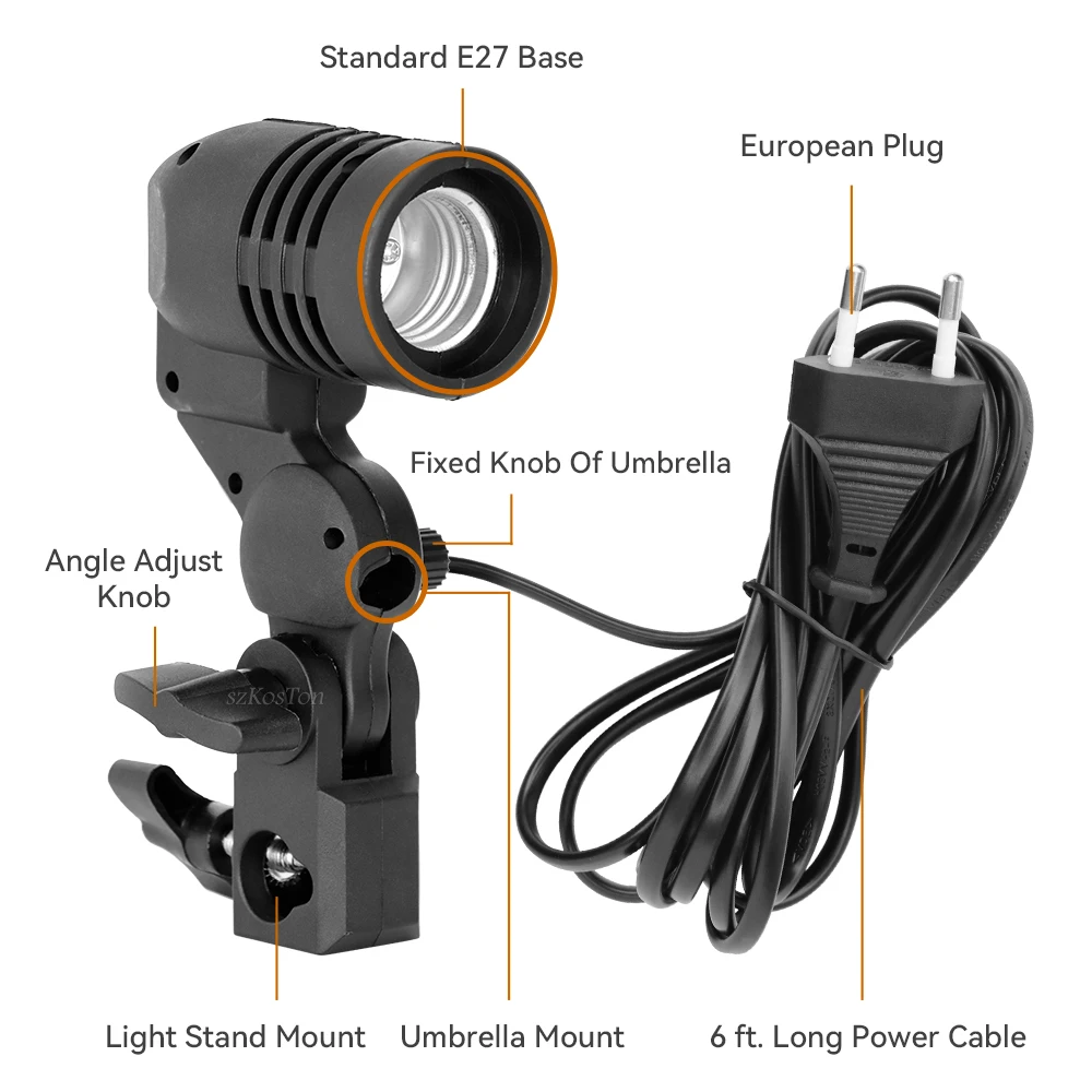 E27โคมไฟ1.8M สายเคเบิล2Pcs หลอดไฟขาตั้ง EU/US ปลั๊ก Socket สำหรับร่มภาพผู้ถือแสงหลอด Mount