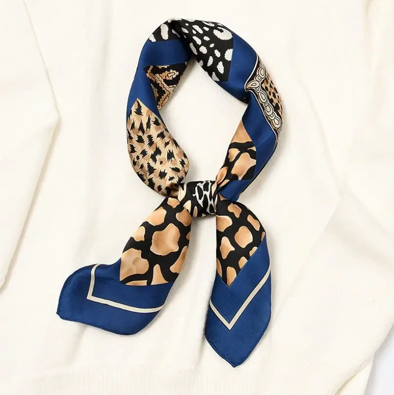 

2021 Charming Sexy Leopard Pattern Luxury Women Multifunction Casual Polyester Silk Scarf Small Square Wraps Scarves Shawl 70cm