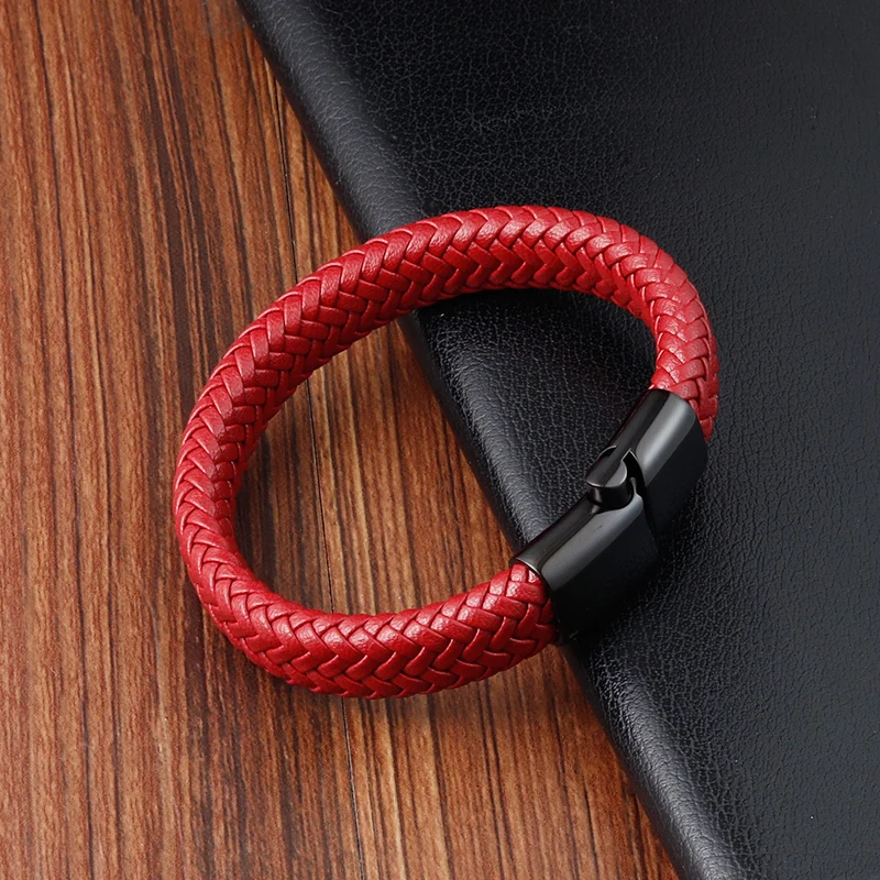 Multi-layer Small Accessories Combination red Colors Selection Stainless Steel Men\'s Leather Bracelet Handsome Boy Simple Gift