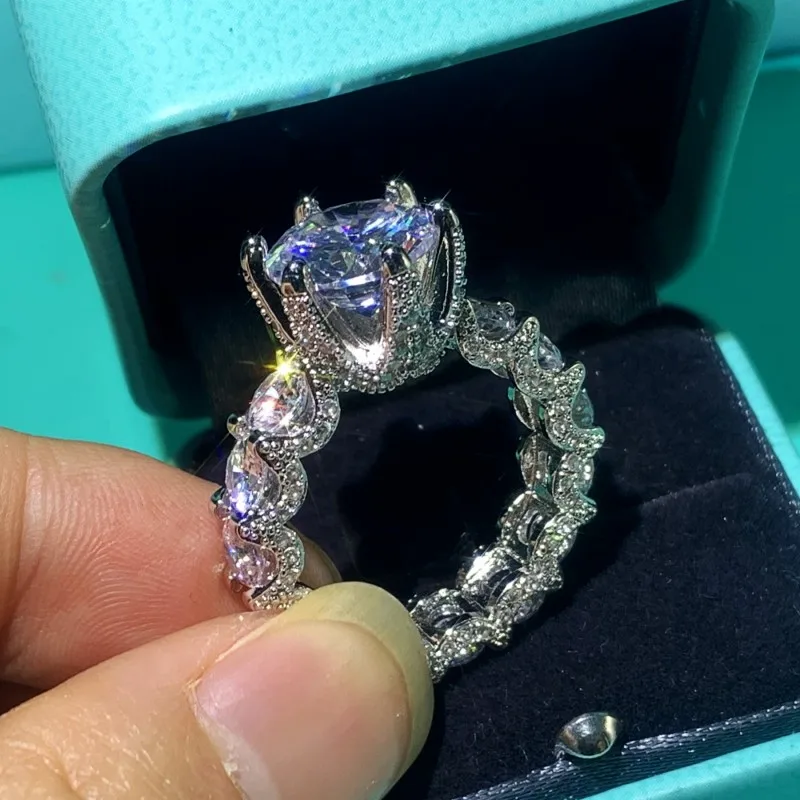 3CT Vintage Fashion Jewelry 925 Sterling Silver Round Cut Big White AAAAA Zircon CZ Stone Promise Women Wedding Bridal Ring Gift