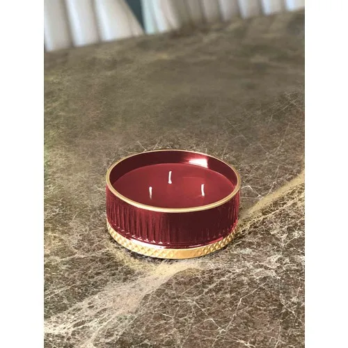 The Mia Glass Solid Candle Holder-Burgundy Gold 5x13 cm