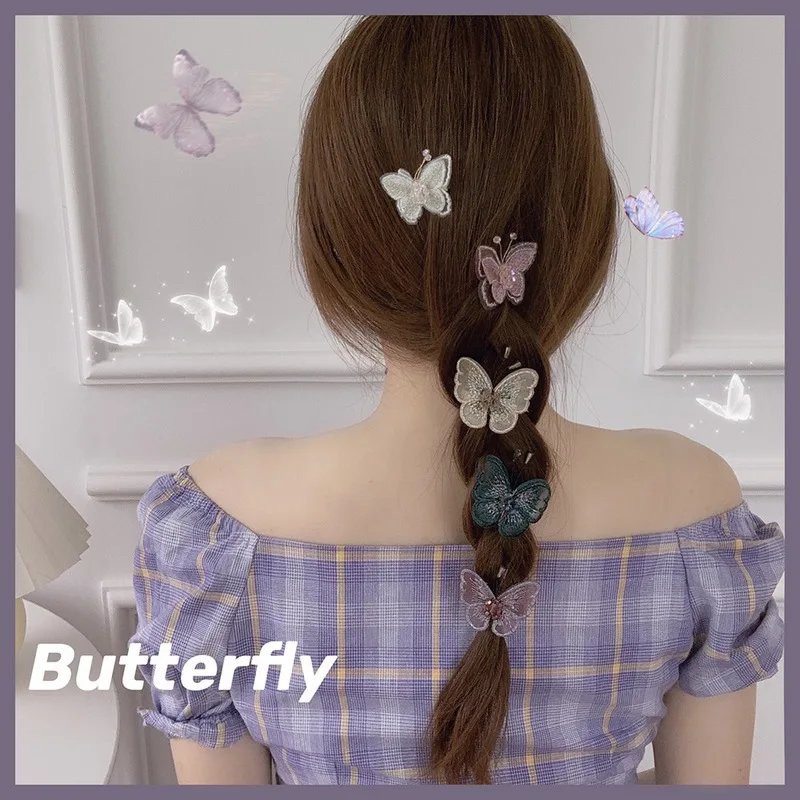 Korea Style Embroidery Butterfly Hair Clips For Women Crystal Barrette Hairpins Accessories Wedding Party Girls Gift