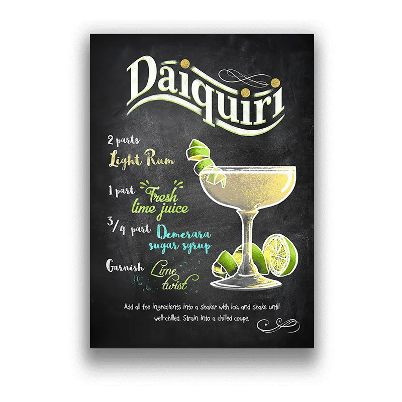 Mojito Margarita Pina Colada Cocktail White Coated Paper Wall Decor Bar Pub Club Retro Posters