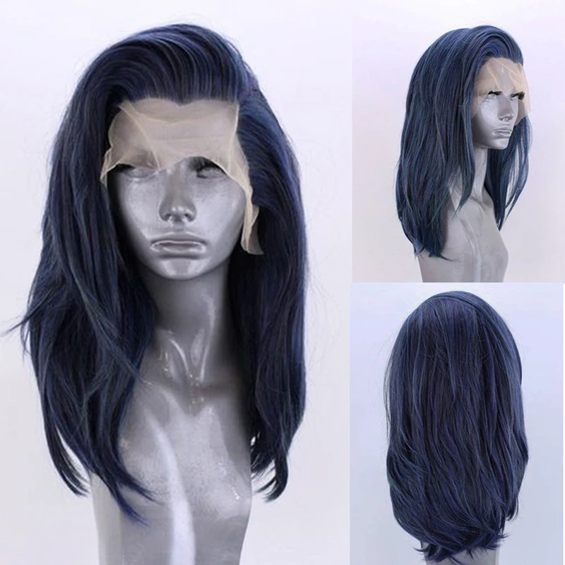 AIMEYA Dark Blue Wig Natural Straight Wigs Natural Looking Synthetic Heat Friendly Fiber Wig for Women Daily Party Cosplay Wigs