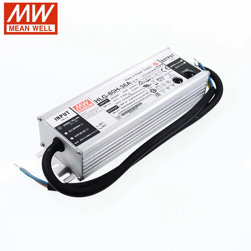 MEAN WELL LED driver HLG-80H-36A 36V LED Switching Power Supply 110V/220V AC to 36V DC 2.3A 82.8W waterproof IP65 Adjustable PSU