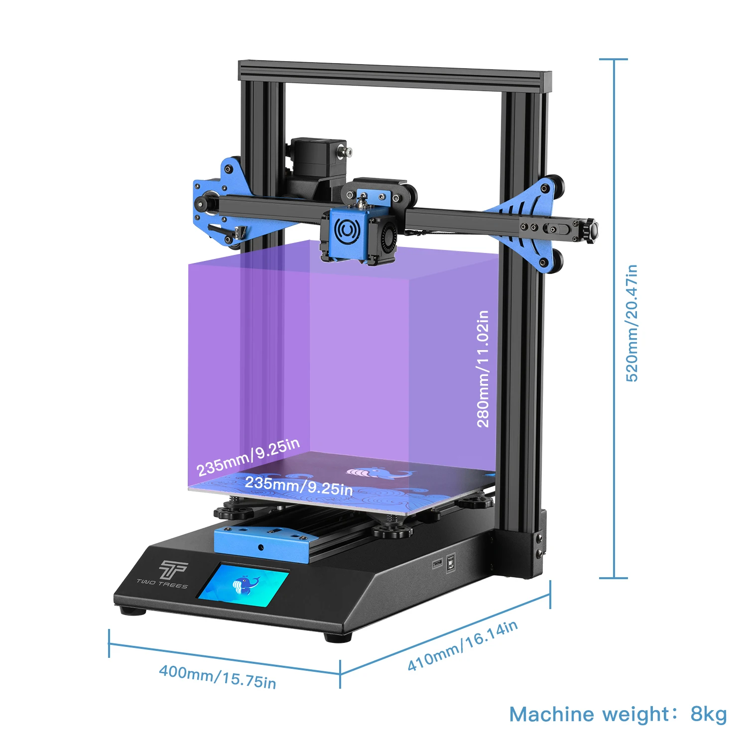 Twotrees BLU-3 V2 300mm/s Fast Printing High Precision 3.5 Inch Touch Screen Auto Leveling Support multi-language FDM 3D Printer