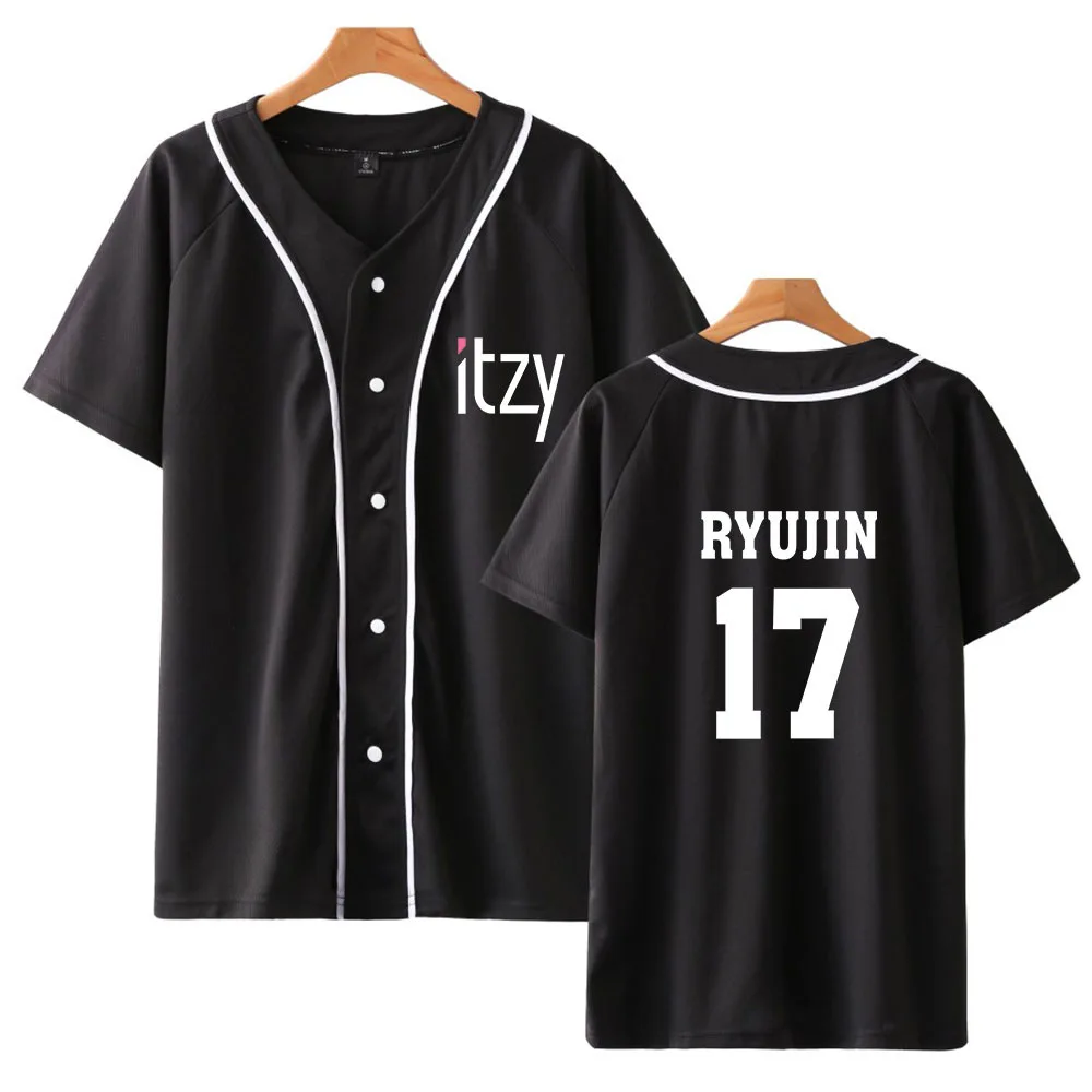 K POP K-POP KPOP ITZY Album Short Sleeve Baseball T Shirt Women Men YUNA RYUJIN CHAERYEONG LIA YEJI Hip Hop Baseball Uniform