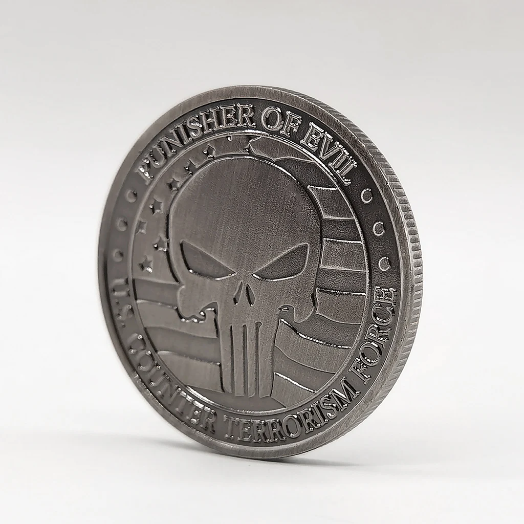 US Counter-terrorism Forces Antique Silver Plated Commemorative Coin Punisher of Evil Two Gun Coins Collectibles