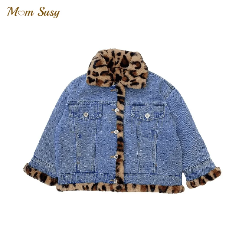 

Baby Boy Girl Winter Jean Leopard Fur Reversible Jacket Thick Infant Toddler Child Coat Snow Suit Warm Baby Clothes 1-10Y