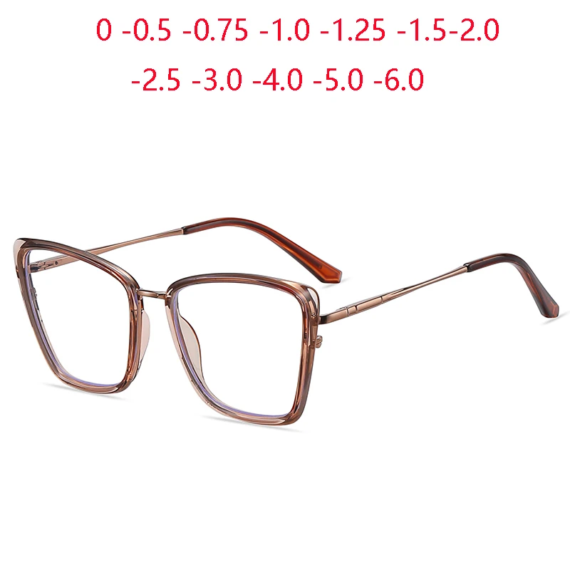 

1.56 Single Vision Myopia Lens Prescription Glasses Transparent Tea Stainless Steel Short-sight Eyewear 0 -0.5 -0.75 To -6.0