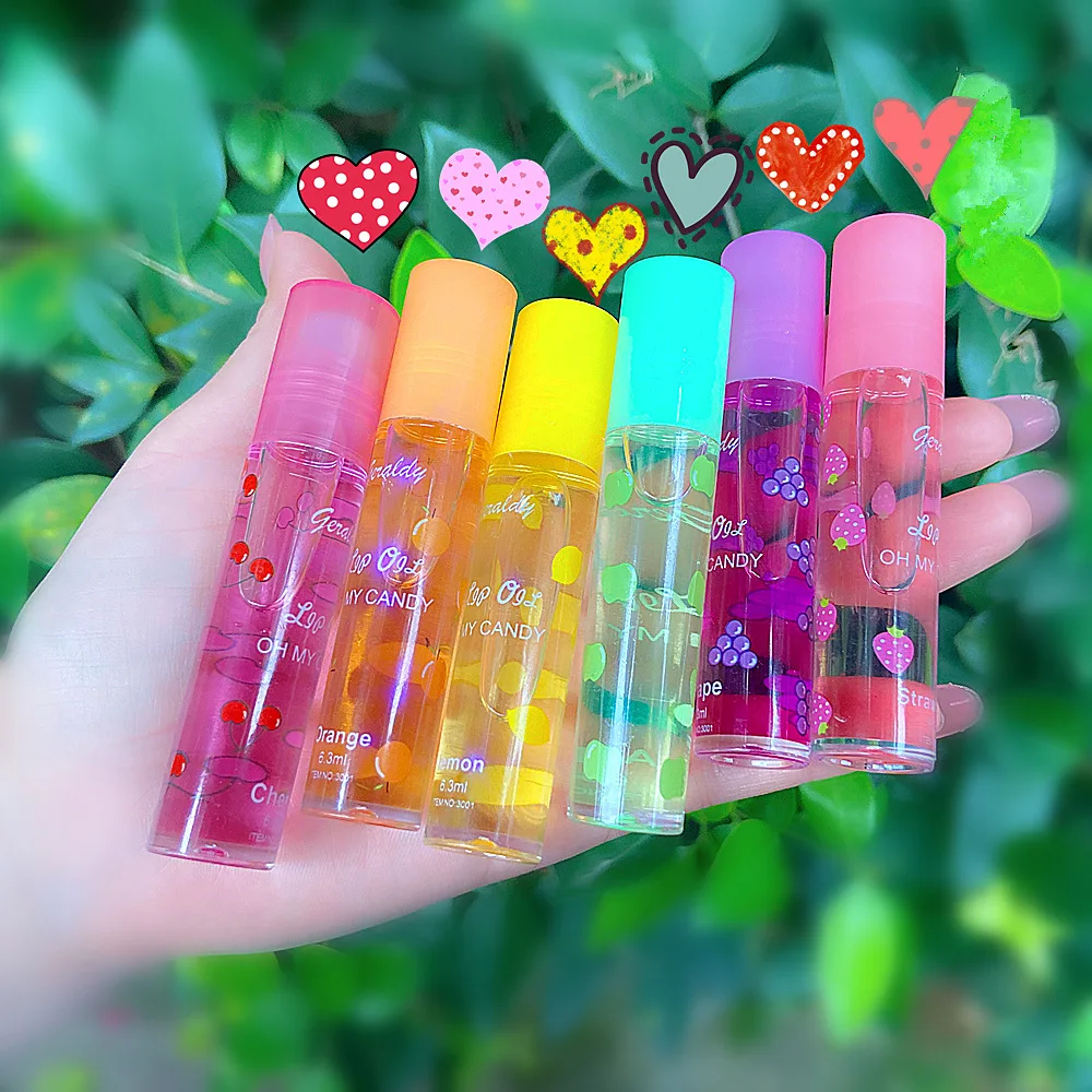 6 Colors Roll-on Fruit Oil Lip Balm Lip Oil Moisturizing Mirror Transparent Lip Oil Long Lasting Hydrating Lip Gloss Cosmetics