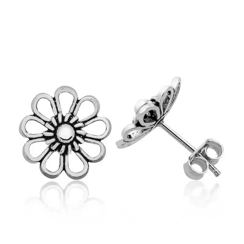 Silver Filigree Daisy Stud Earrings 925 Sterling Women for Jewelry Wedding Party Birthday Gift - Box - Fashion Girl Accessories