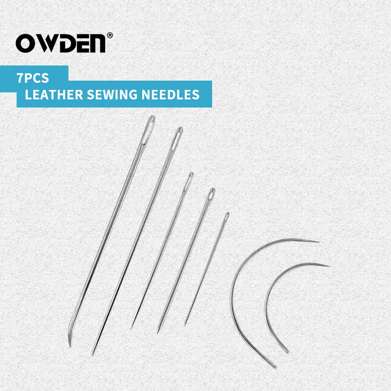 OWDEN 7pcs Leathercraft DIY Leather Hand Repair Curved Sewing Needles Set Leather fur Stainless Steel Pin Stitch Needlework Kit