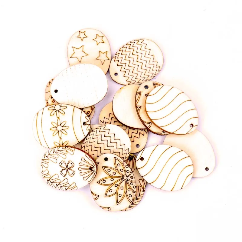 4x3cm 20Pcs Wooden Oval Easter Eggs Shape Handmade Home Decoration Hanging Ornament Accessory Painting Scrapbooking Craft MZ411