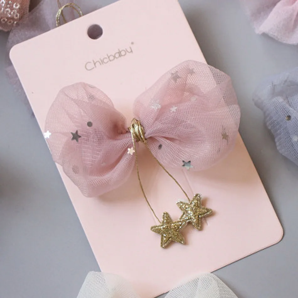 Girl Star Yarn Hanging Little Star Tassel Bow Hairclip Kids Cute Hair Clip Pink Hairpin Baby Barrette Kawaii Accessories Gift