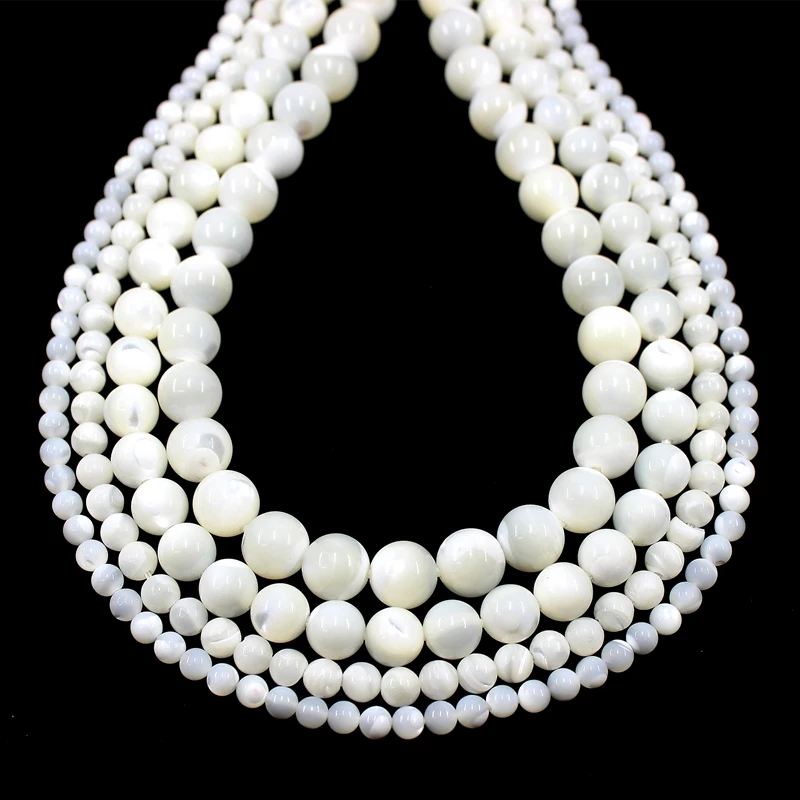 Natural Mother Of Pearl Trochus Shell White 4/6/8/10/12MM Round Loose Beads For Jewelry Making Bracelets Necklace Accessories