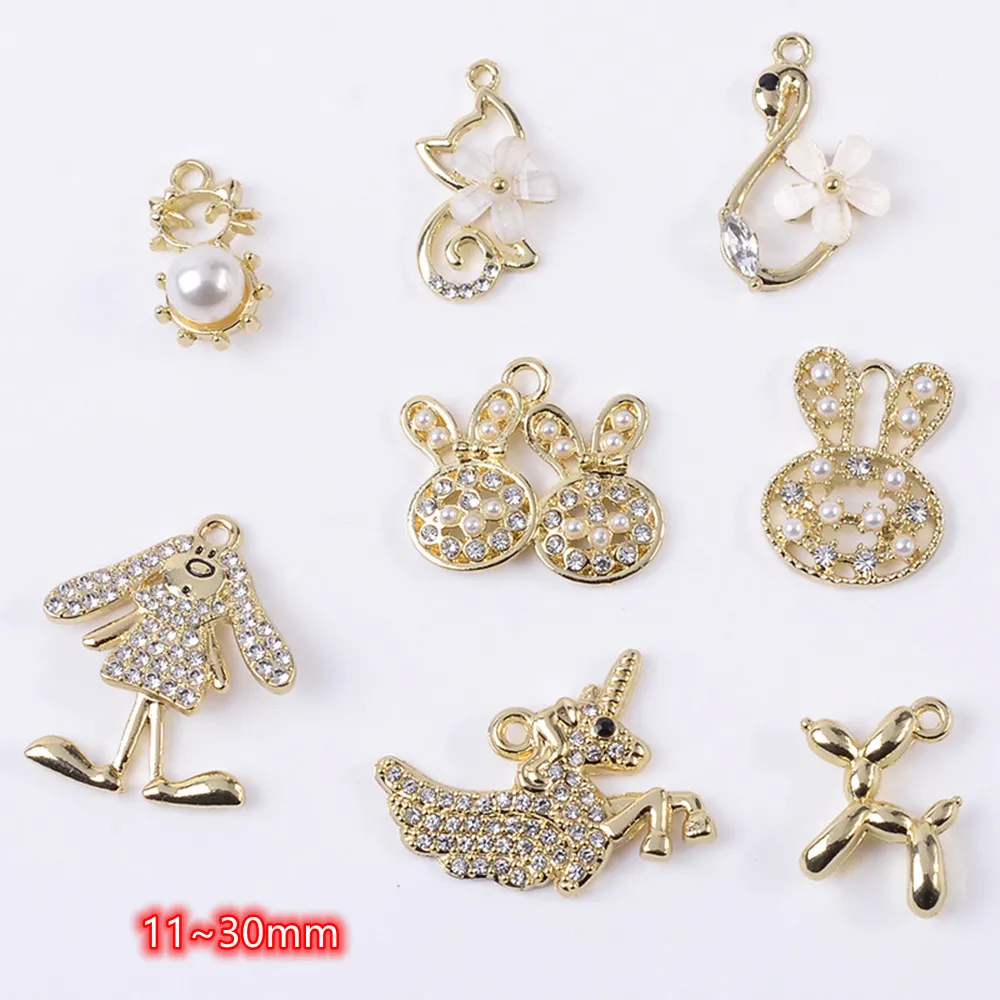 Rhinestone Unicorn Pendant Charms for Earrings 10pcs Metal Gold Pendants Handmade Craft Pearls Charms for DIY Jewelry Making