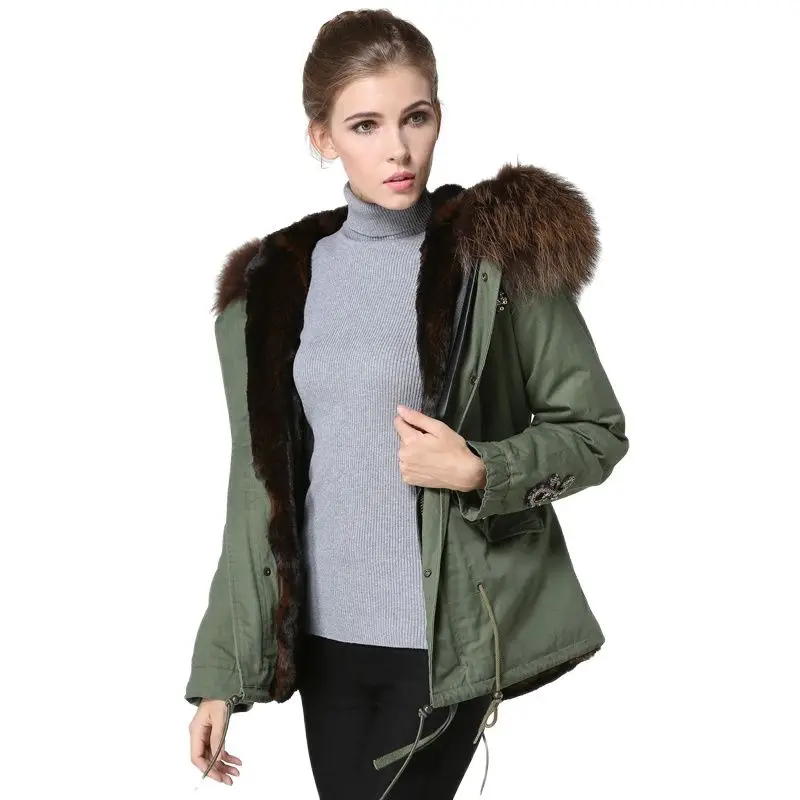 

Short Style Men And Women Parka Lady Winter Fur Coat With Hood Fashion Women Brown Fur Jacket