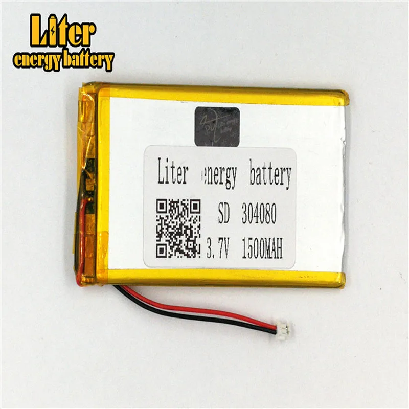 1.5MM 2pin connector 304080 3.7V 1500mah  polymer lithium battery e-books GPS PDA Car recorder Recreational machines