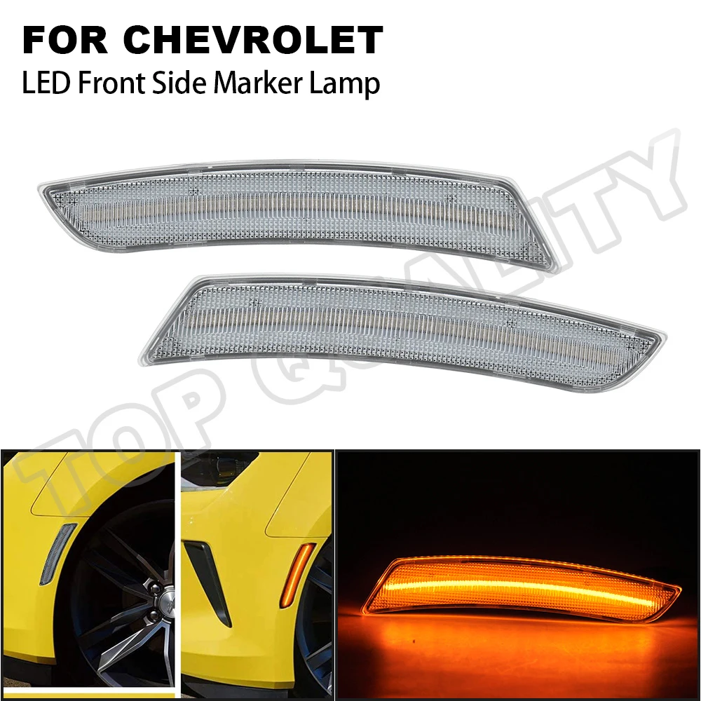 

2Pcs For 2016 2017 2018 2019 2020 Chevy Chevrolet Camaro Clear Lens Front Amber LED Fender Side Marker Light Turn Signal Lamp