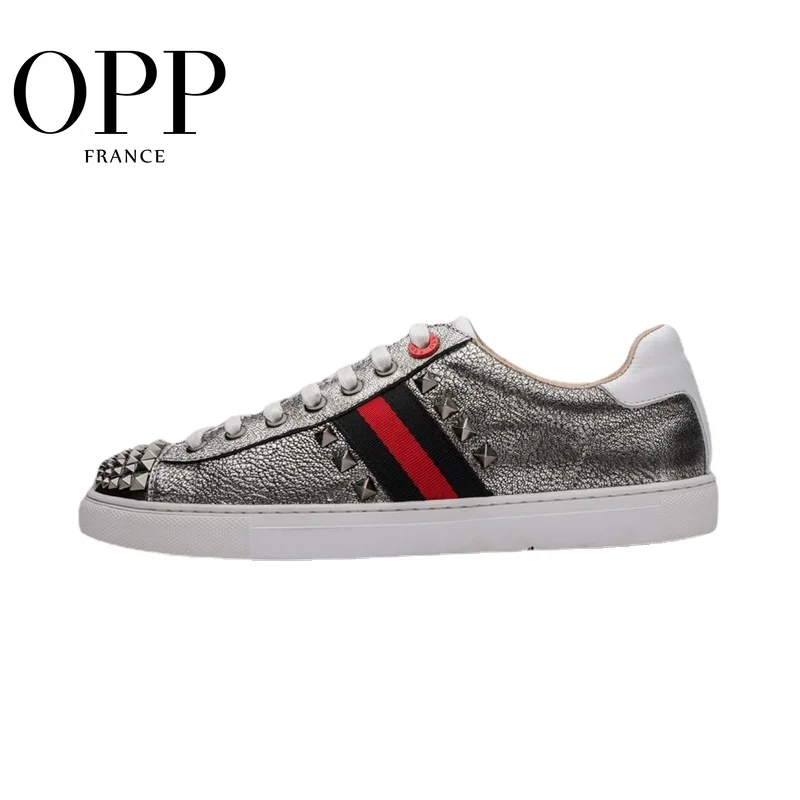 OPP Men's Shoes Hip Hop Metal Rivet Lace-up Shoes Leather Fashion Men's Casual Personality Punk Skateboard Shoes Luxury Shoes