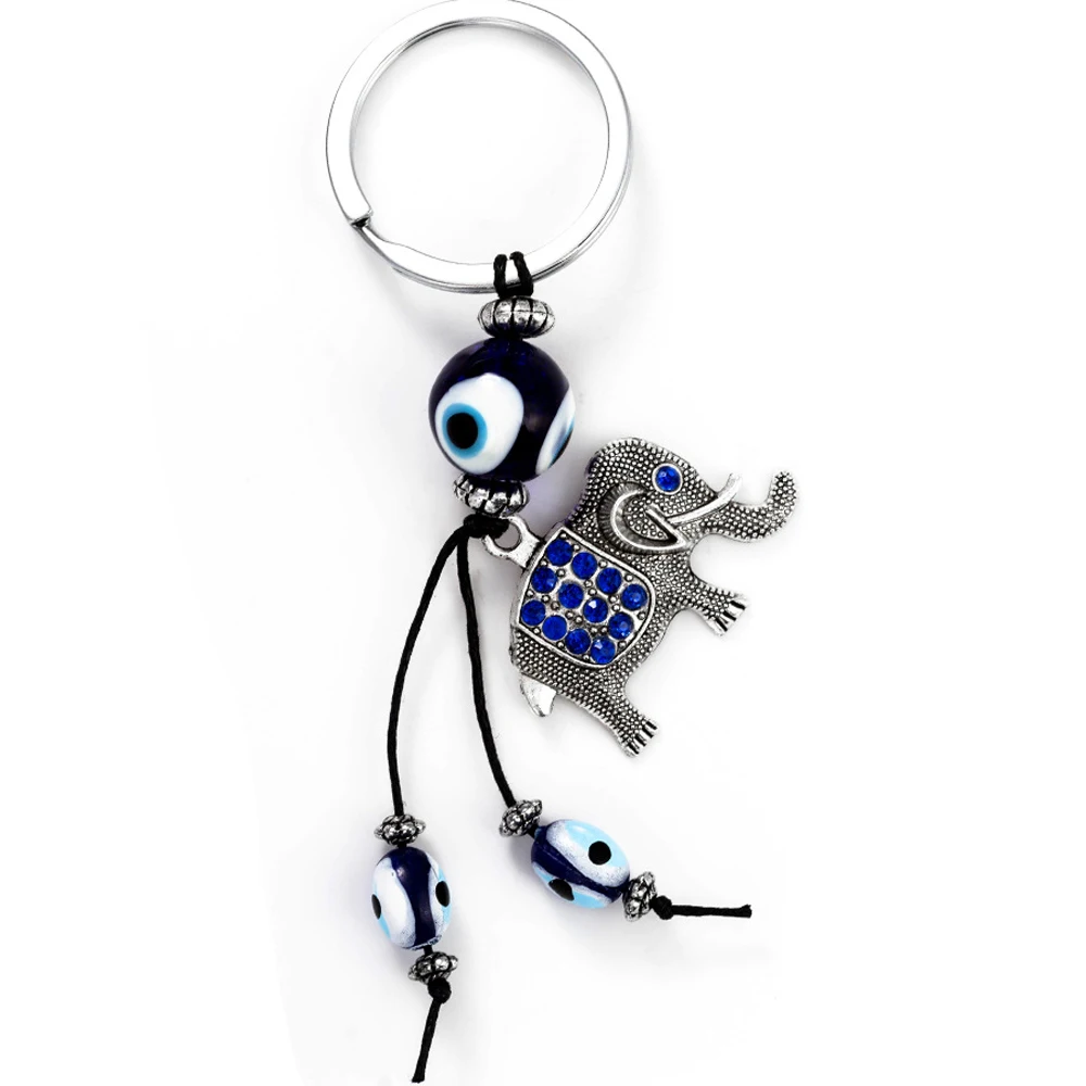 Lucky Elephant Horseshoe Owl KEY Keychain Nazar Boncuk Turkish / Greek Glass Evil Eyes Key Ring for Men Women