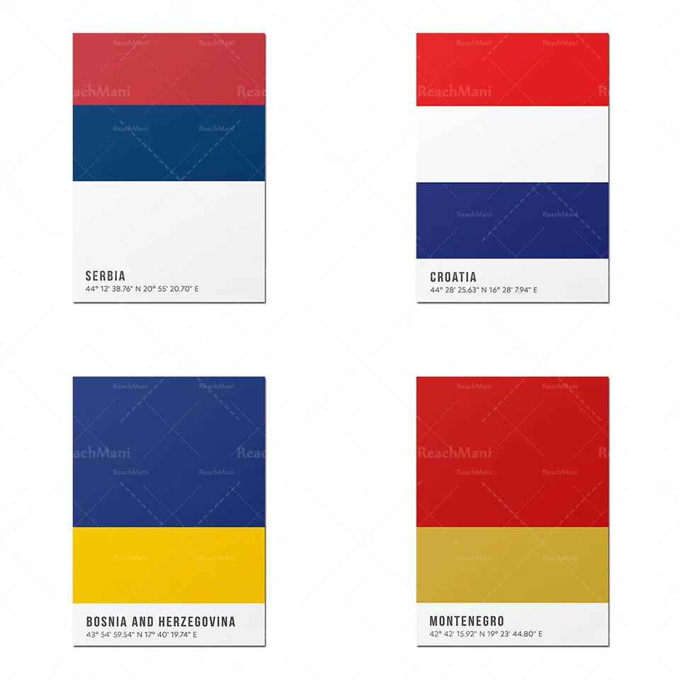 Serbia, Chorwacja, Flaga Bosnia prosta koordynacja plakat dekoracja domu druk dekoracja ścienna sztuka Yugoslavia dekoracja płótno