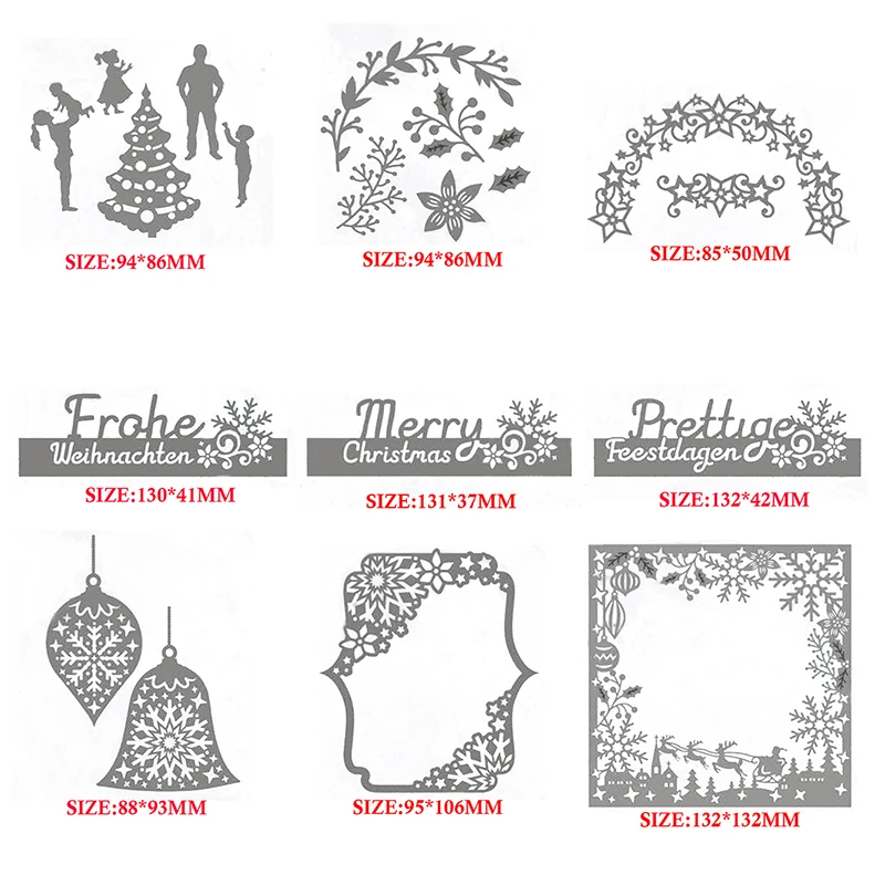 

2021 New Metal Christmas Phrase Cutting Dies For Card Making Scrapbooking Paper Winter Bell Letter Wreath Stencils