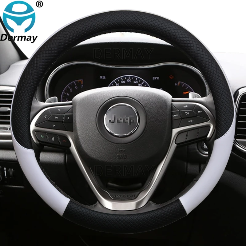 

100% DERMAY Brand Leather Car Steering Wheel Cover for Jeep Grand Cherokee ZJ WJ WK WK2 WL 1993-2021 Auto interior Accessories