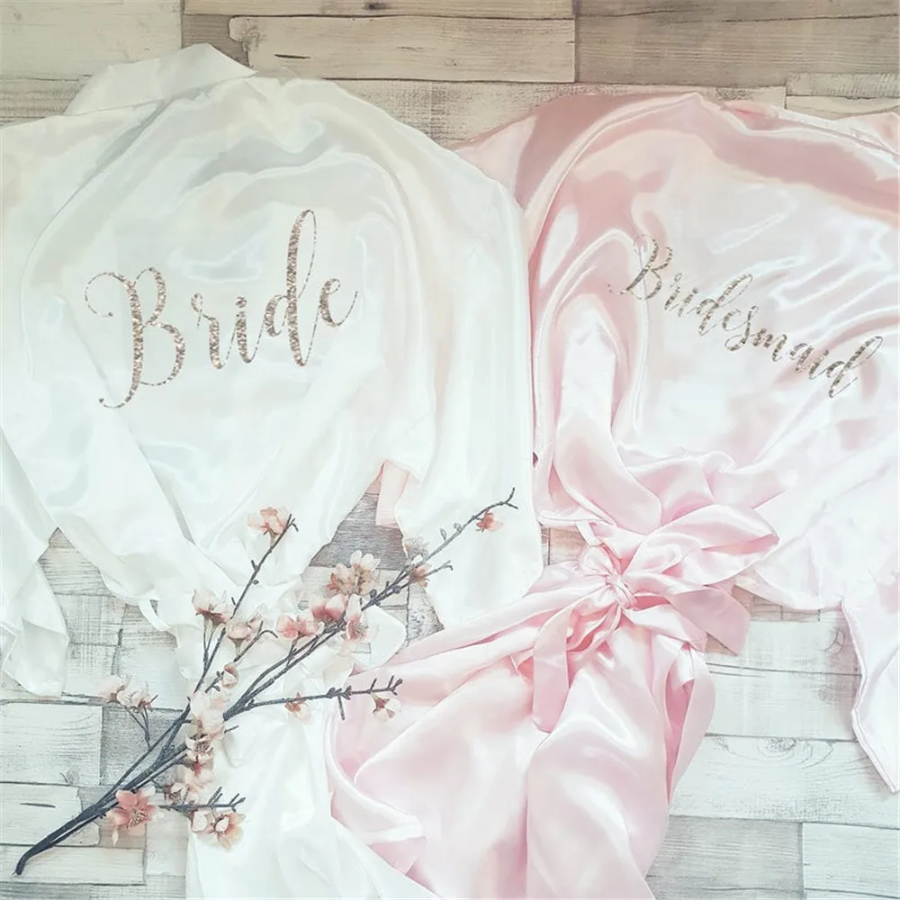 

personalised glitter blush Lace Sexy Women Nightwear Valentine's gifts Name satin flower girl gold robe Peignoir Female Bathrobe