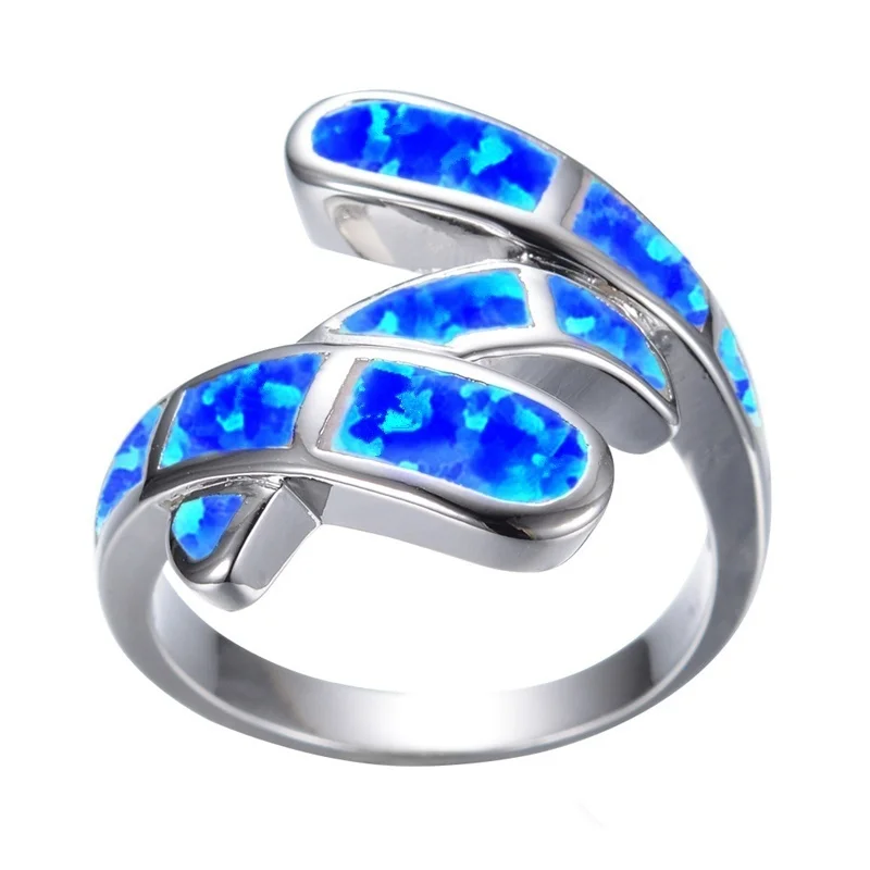 Womens Luxury Rings Fashion Geometric White/Green/Blue Opal Ring For Women Jewelry Anniversary Gift